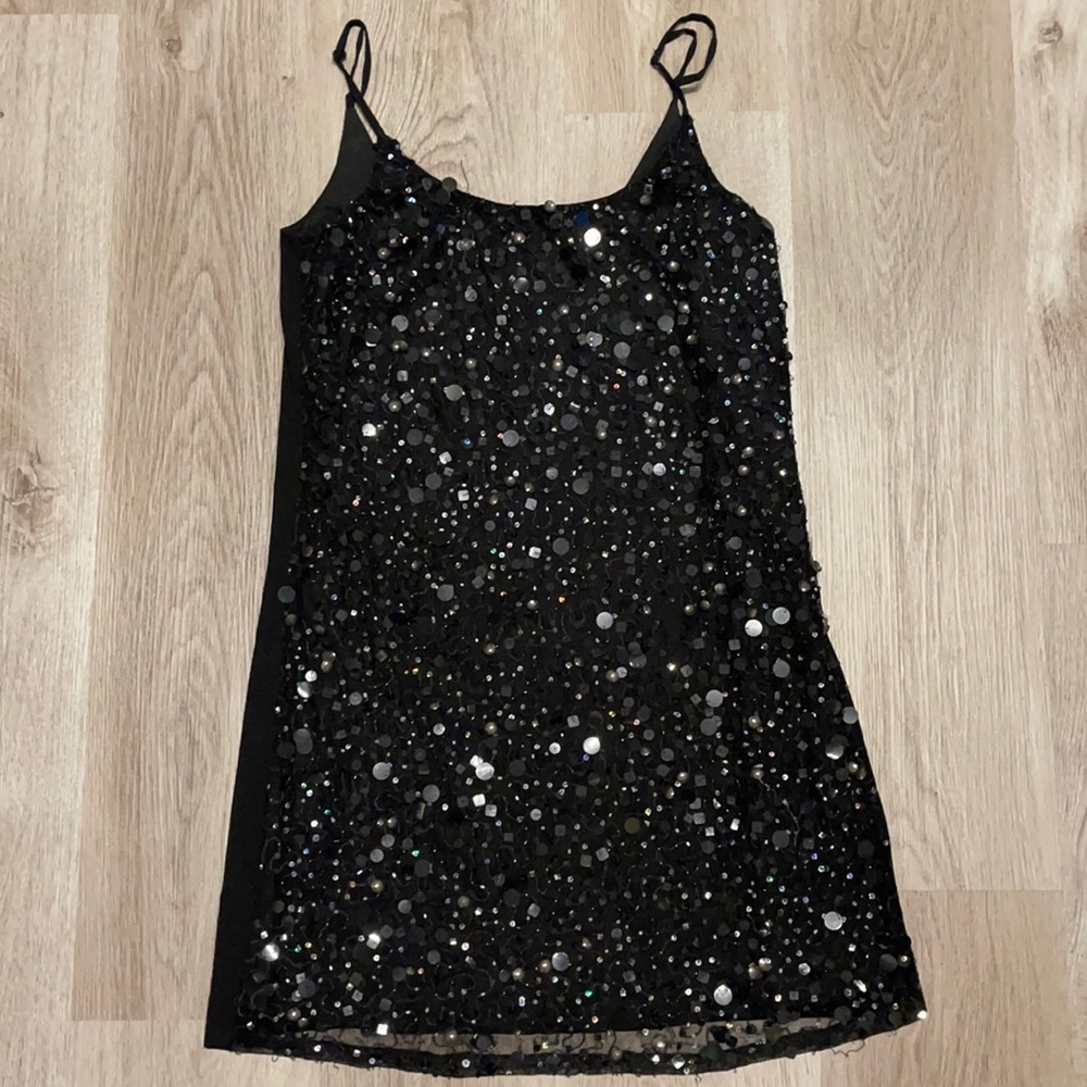 Black mini sequined shift dress